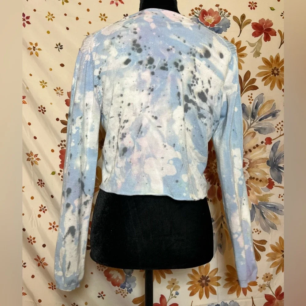 Stefano Cocci S Preppy Grunge Light Blue Bleach Dye Cropped Cardigan Office City